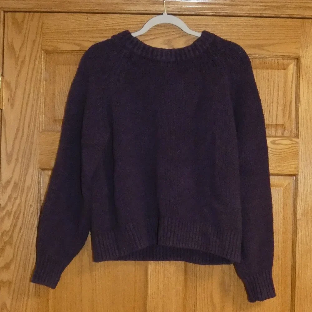 Banana Republic Boucle Deep Highland Purple Pullover Sweater Size L - Picture 5 of 6